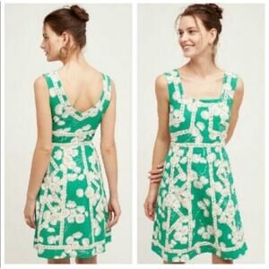 Anthropologie Green Floral Midi Dress